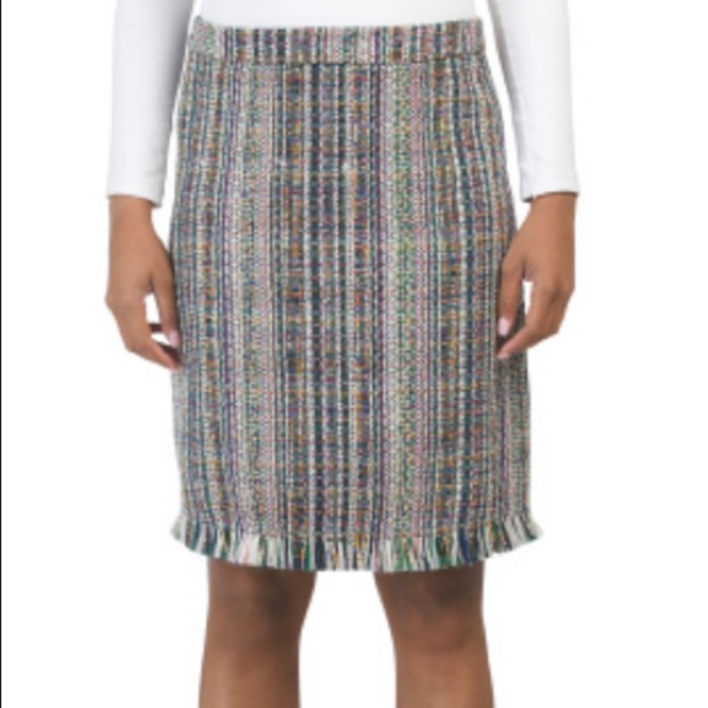 NWOT- Chelsea & Theodore boucle fringe hem skirt/multi colored, pencil skirt